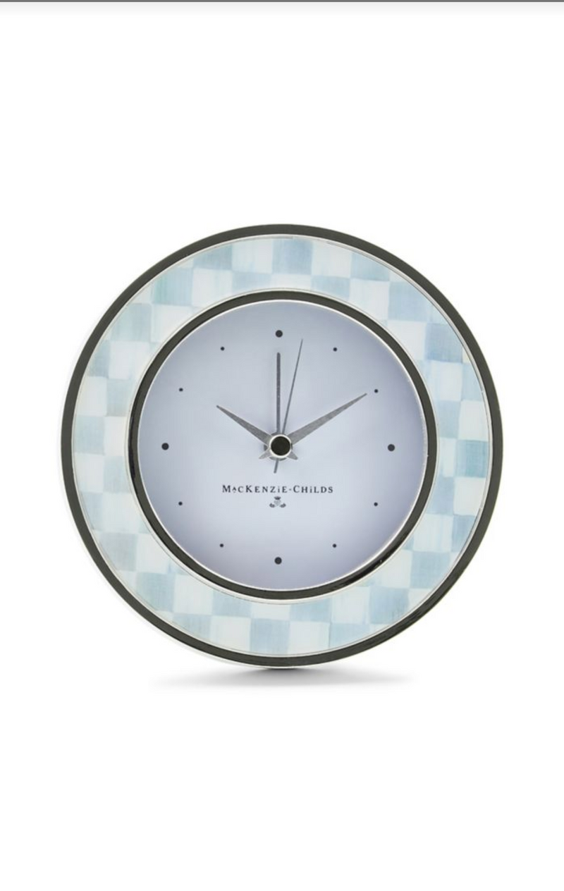 Sterling Check Silver Plated Round Desk Clock