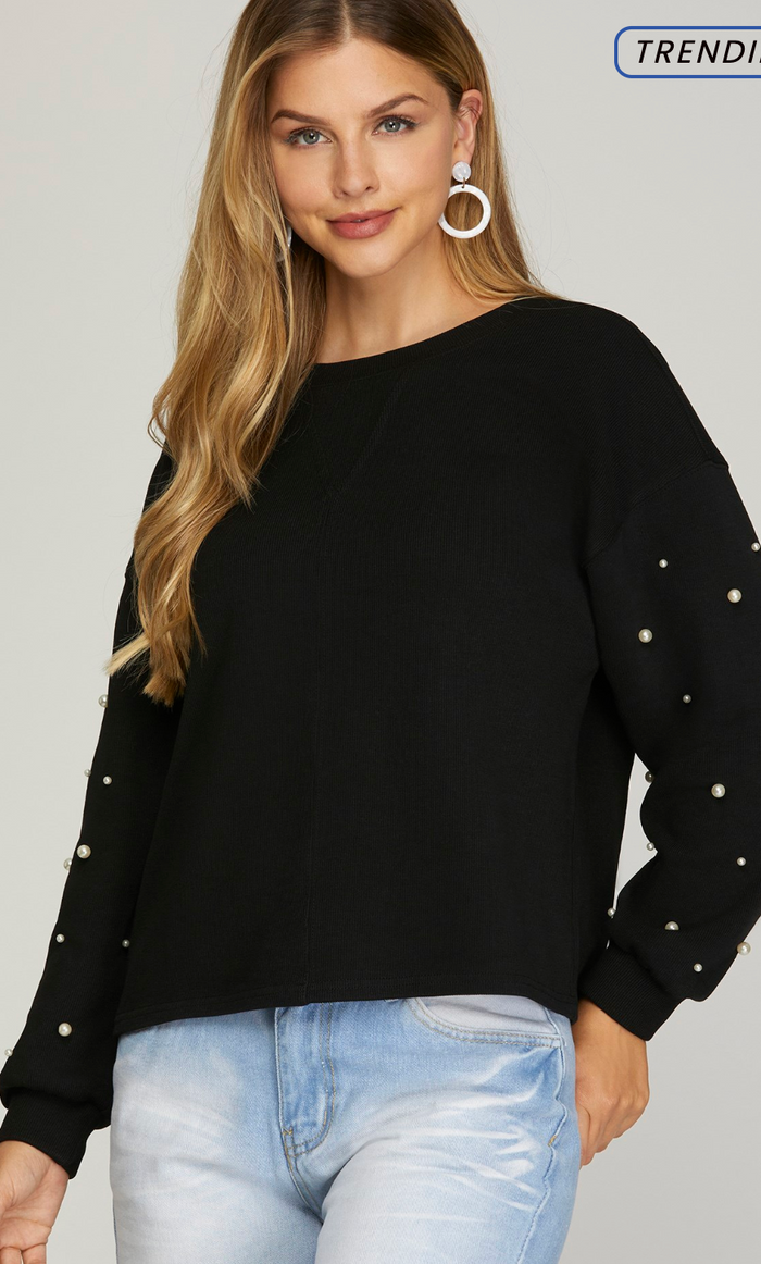 LONG SLEEVE PEARL HEAVY KNIT TOP