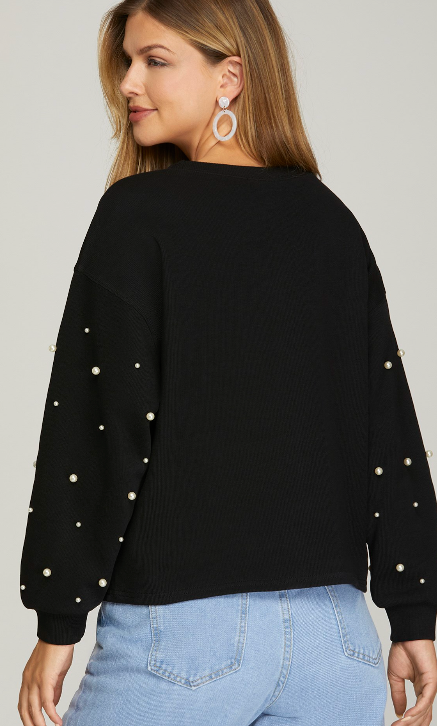 LONG SLEEVE PEARL HEAVY KNIT TOP