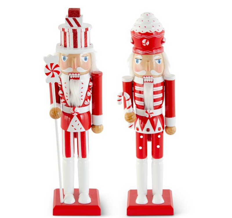 Set of 2 15 Inch Red and White Wood Nutcrackers