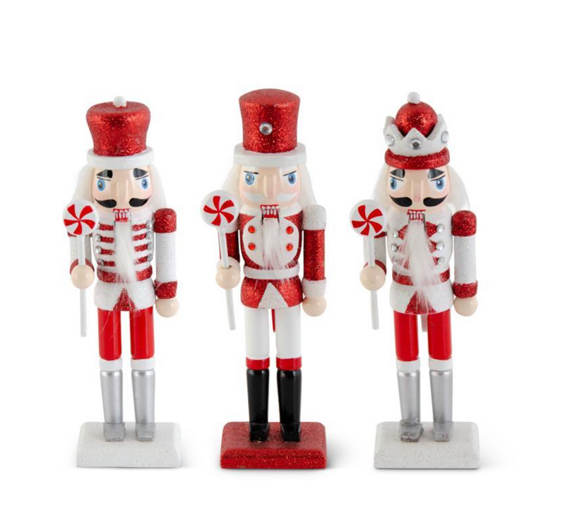 Assorted Red and White Glittered Wood Nutcrackers (3 Styles)