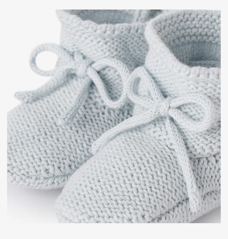 Pale Blue Garter Knit Baby Booties