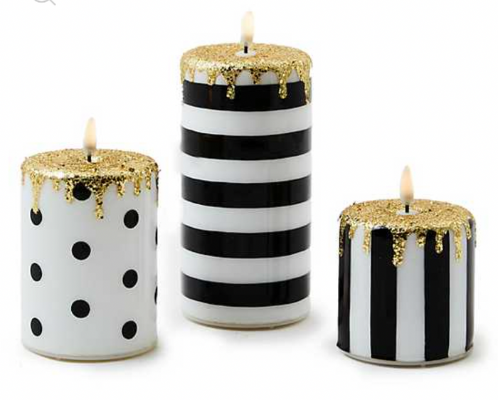 Courtly Illuminated Stripe & Dot Candles, Set of 3