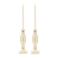 Set of 2 Nutcracker Taper Candle Holders with Hand-Painted Gold Accent - Porcelain