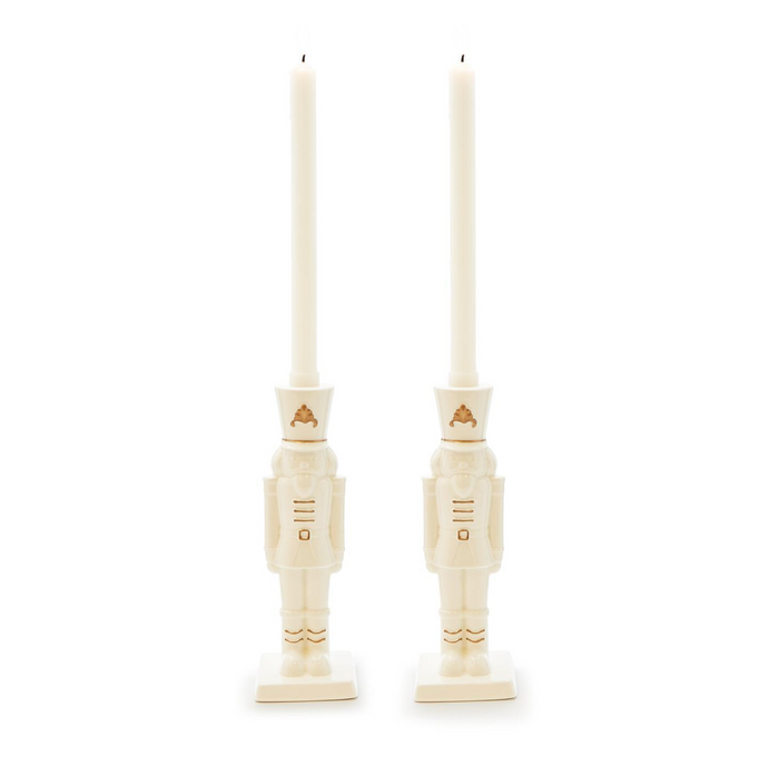 Set of 2 Nutcracker Taper Candle Holders with Hand-Painted Gold Accent - Porcelain