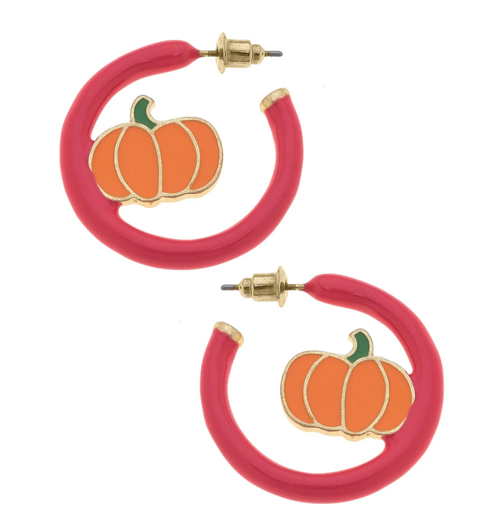 Halloween Enamel Pumpkin Patch Hoop Earrings