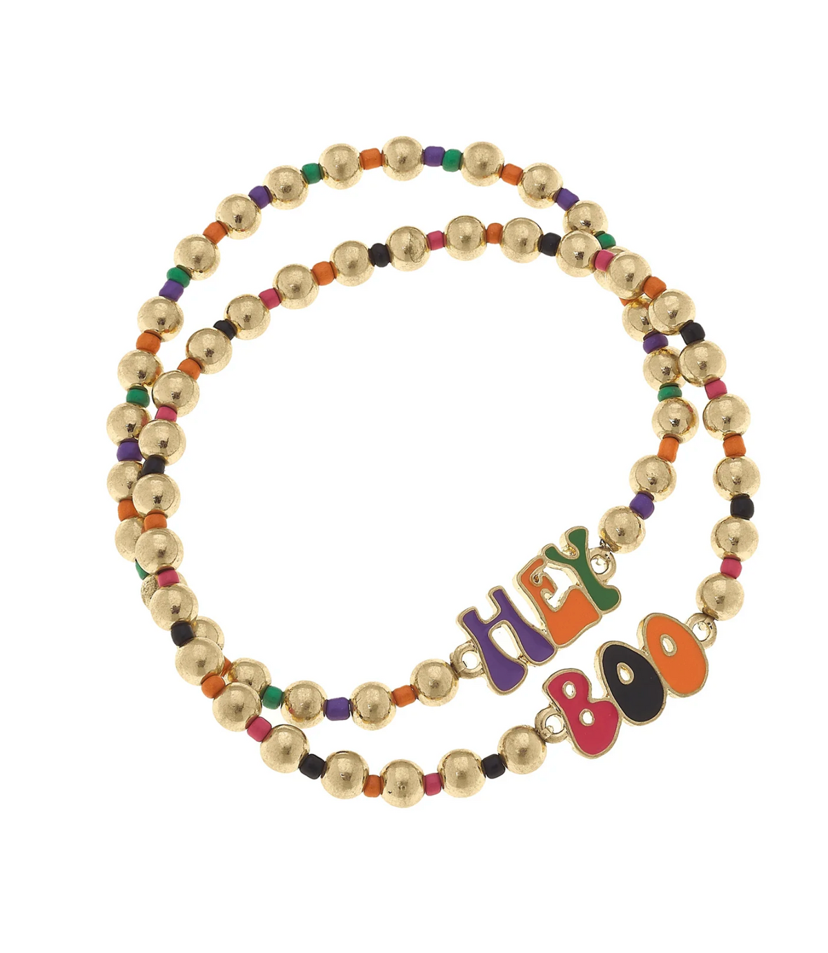 Hey Boo Enamel & Ball Bead Stretch Bracelets (Set of 2)