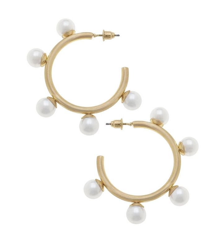 Allison Ball Bead Hoop Earrings Ivory