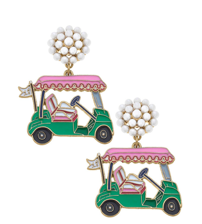 19th Hole Golf Cart Enamel Earrings