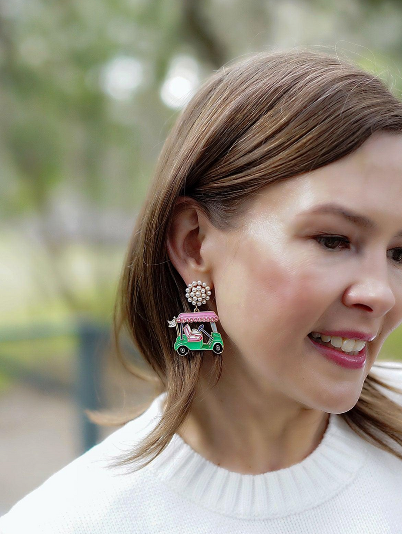 19th Hole Golf Cart Enamel Earrings