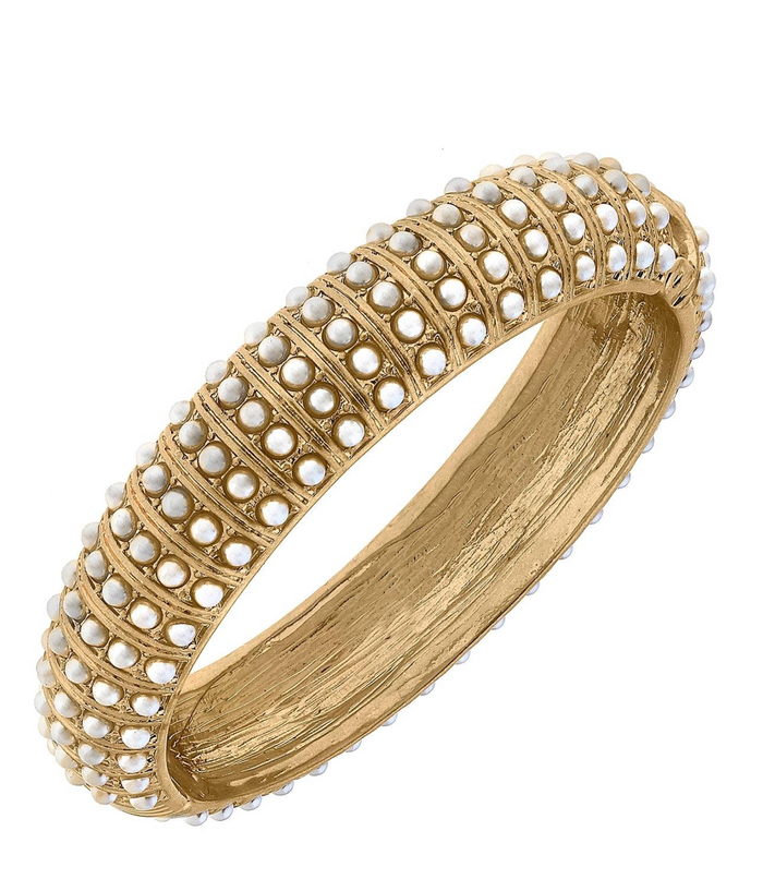 Jackie Pearl-Studded Statement Bangle in Ivory