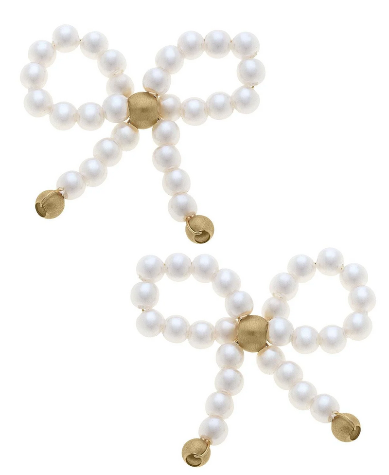 Clementine Pearl Bow Stud Earrings in Ivory