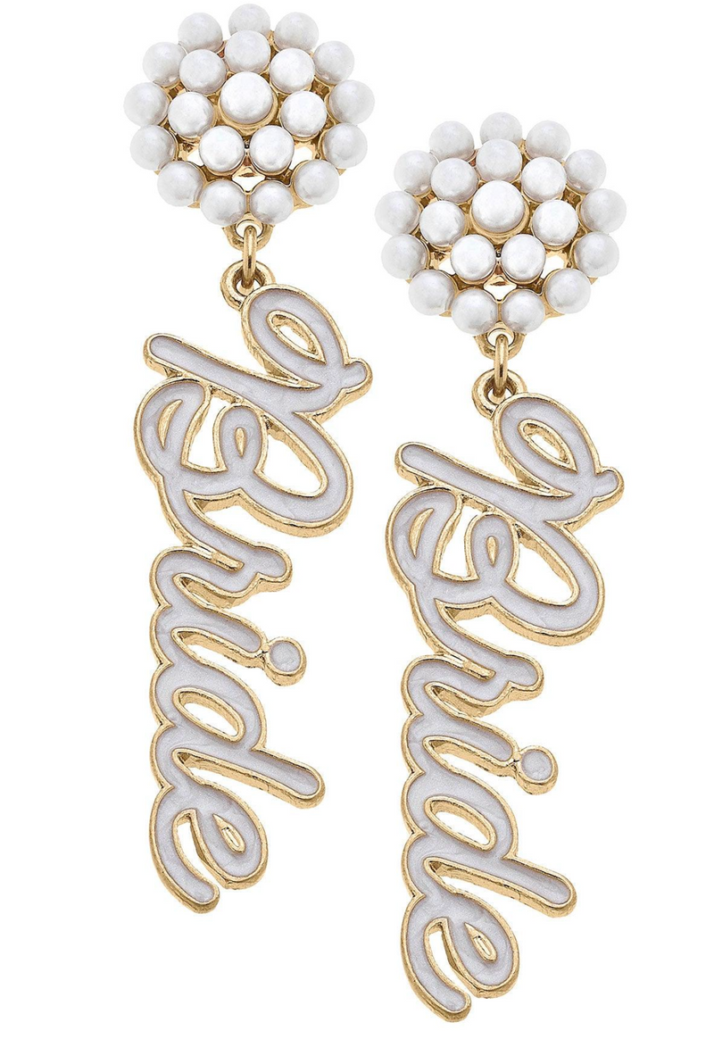 Kiss The Bride Enamel Earrings in Ivory