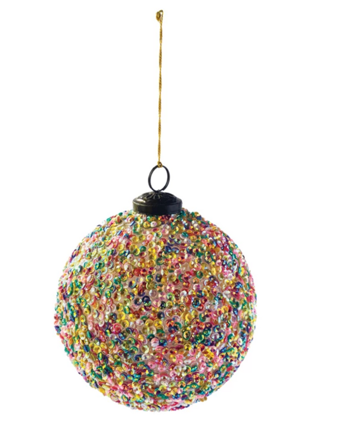 Recycled Glass Ball Ornament w/ Sequins, Multi Color