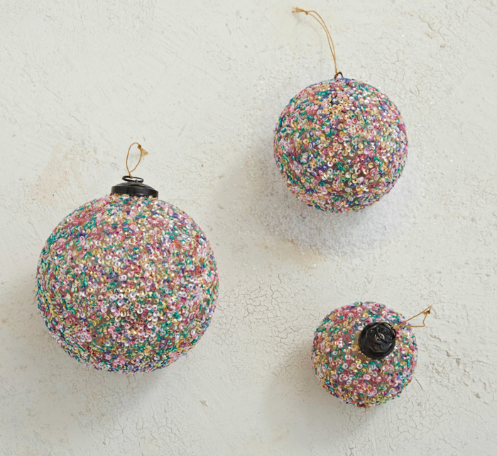 Recycled Glass Ball Ornament w/ Sequins, Multi Color