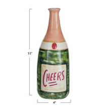 Stoneware Champagne Bottle Shaped Vase "Cheers", Multi Color