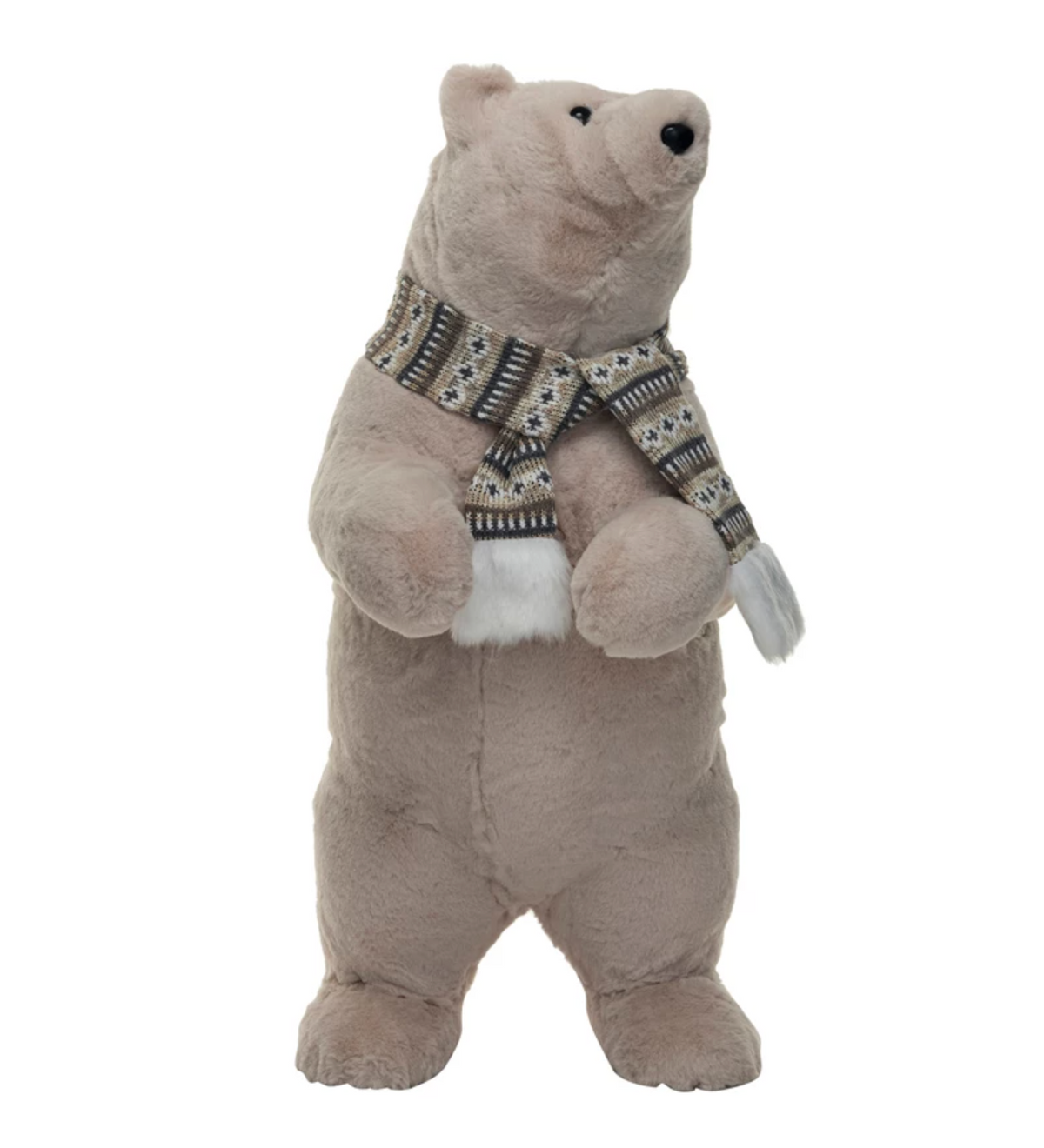 Faux Fur Standing Upright Polar Bear w/ Scarf, Cream Color