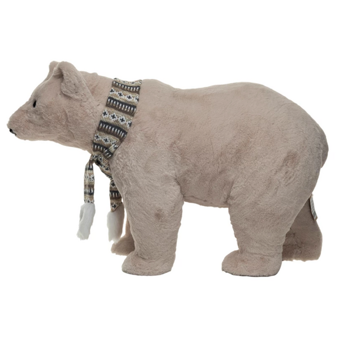 Faux Fur Standing Polar Bear w/ Scarf,