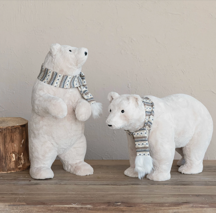 Faux Fur Standing Polar Bear w/ Scarf,