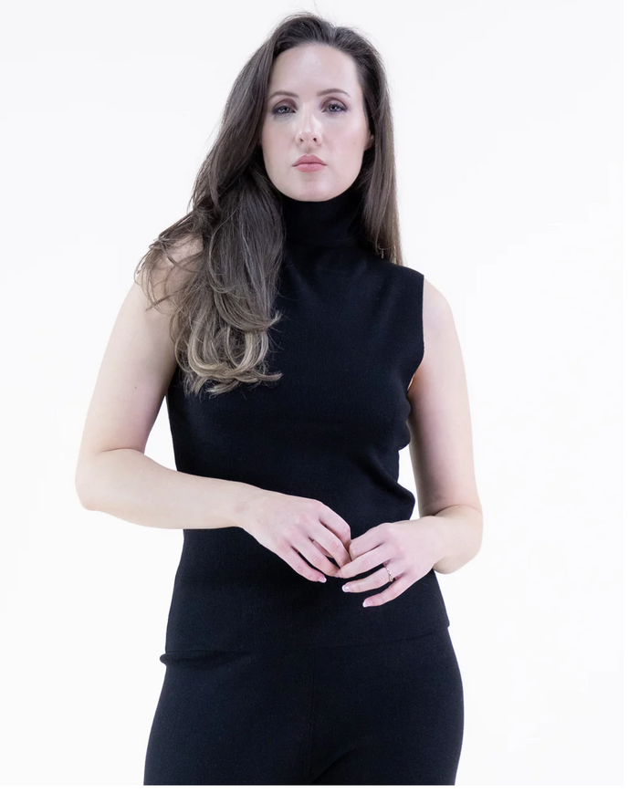 Classy Tight Knit Sleeveless Turtle Neck Top