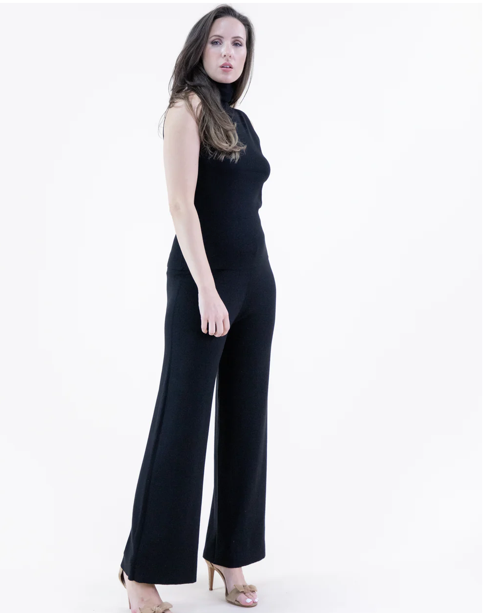 Classy Tight Knit Sleeveless Turtle Neck Top