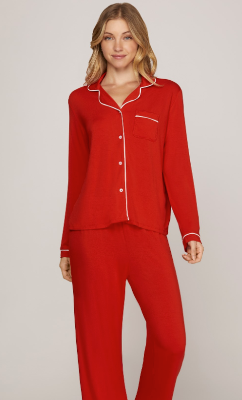 LONG SLEEVE STRETCH KNIT PAJAMA SET