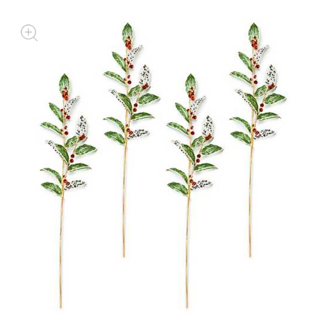 Holly Beaded Spray Stem, Set of 4