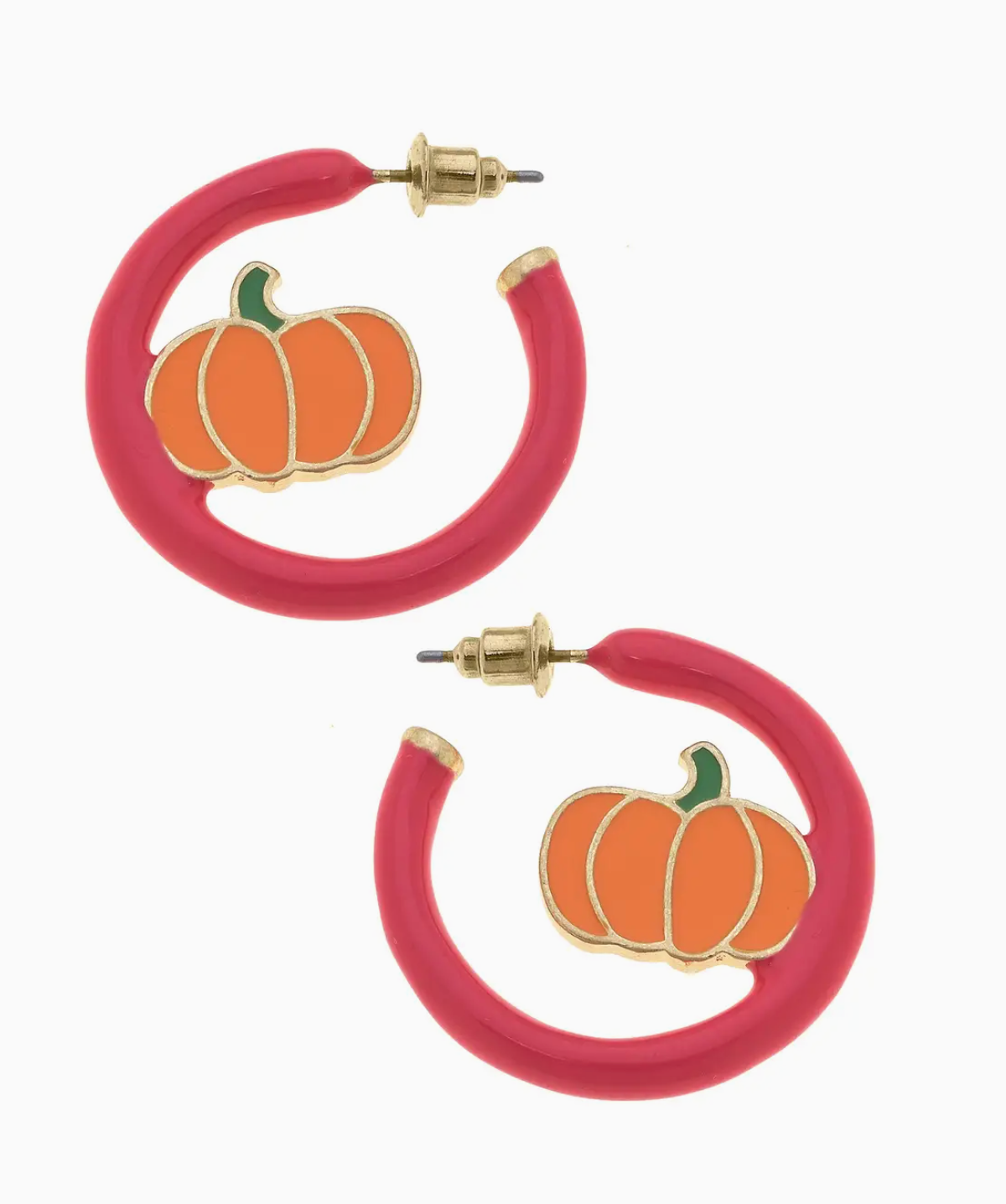 Halloween Enamel Pumpkin Patch Earrings in Pink & Orange