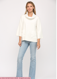 CONTRAST SATIN COWL NECK BELL SLV SWEATER