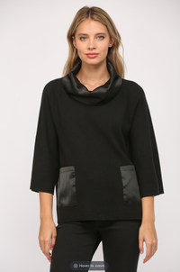 CONTRAST SATIN COWL NECK BELL SLV SWEATER