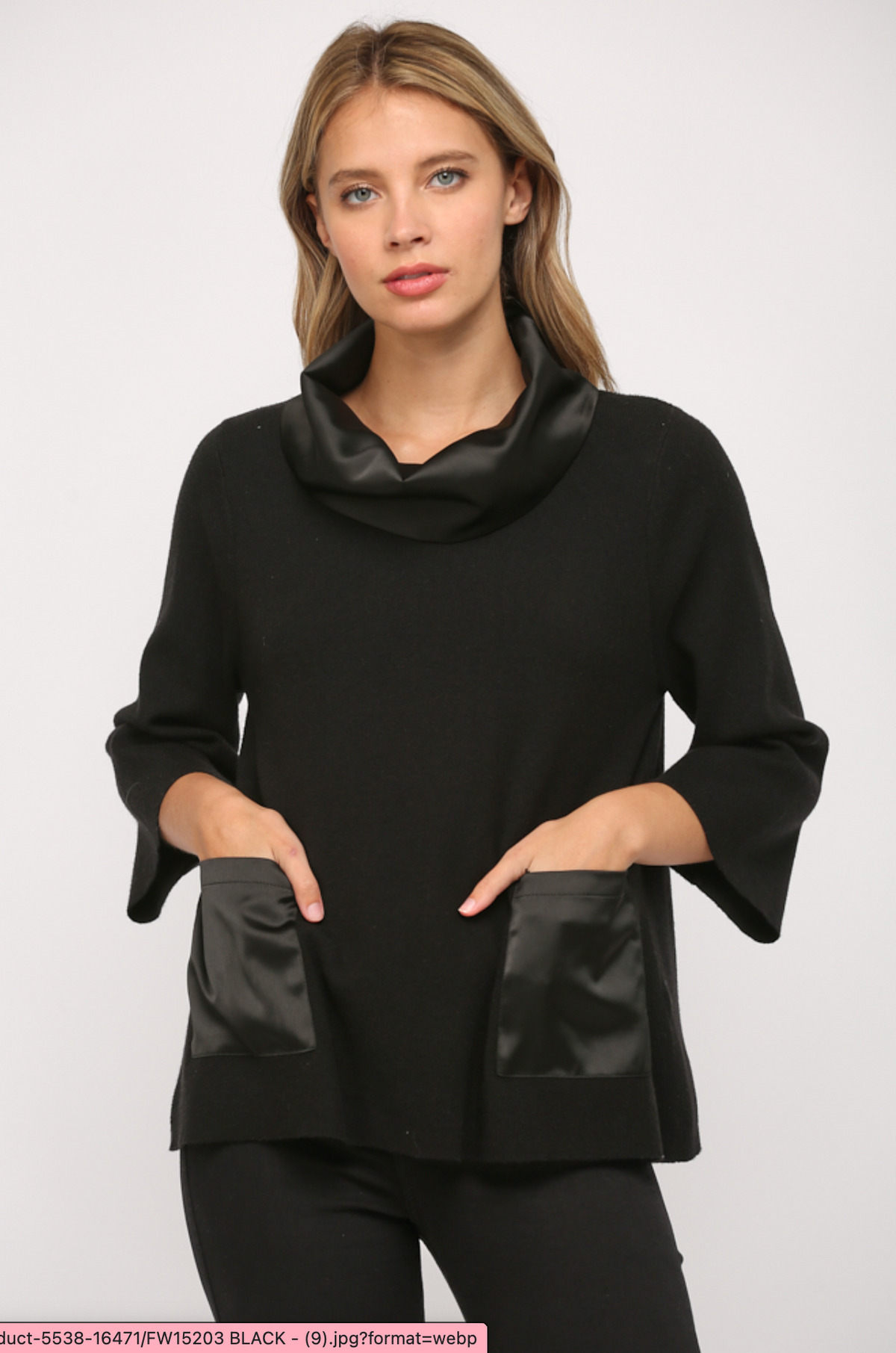 CONTRAST SATIN COWL NECK BELL SLV SWEATER