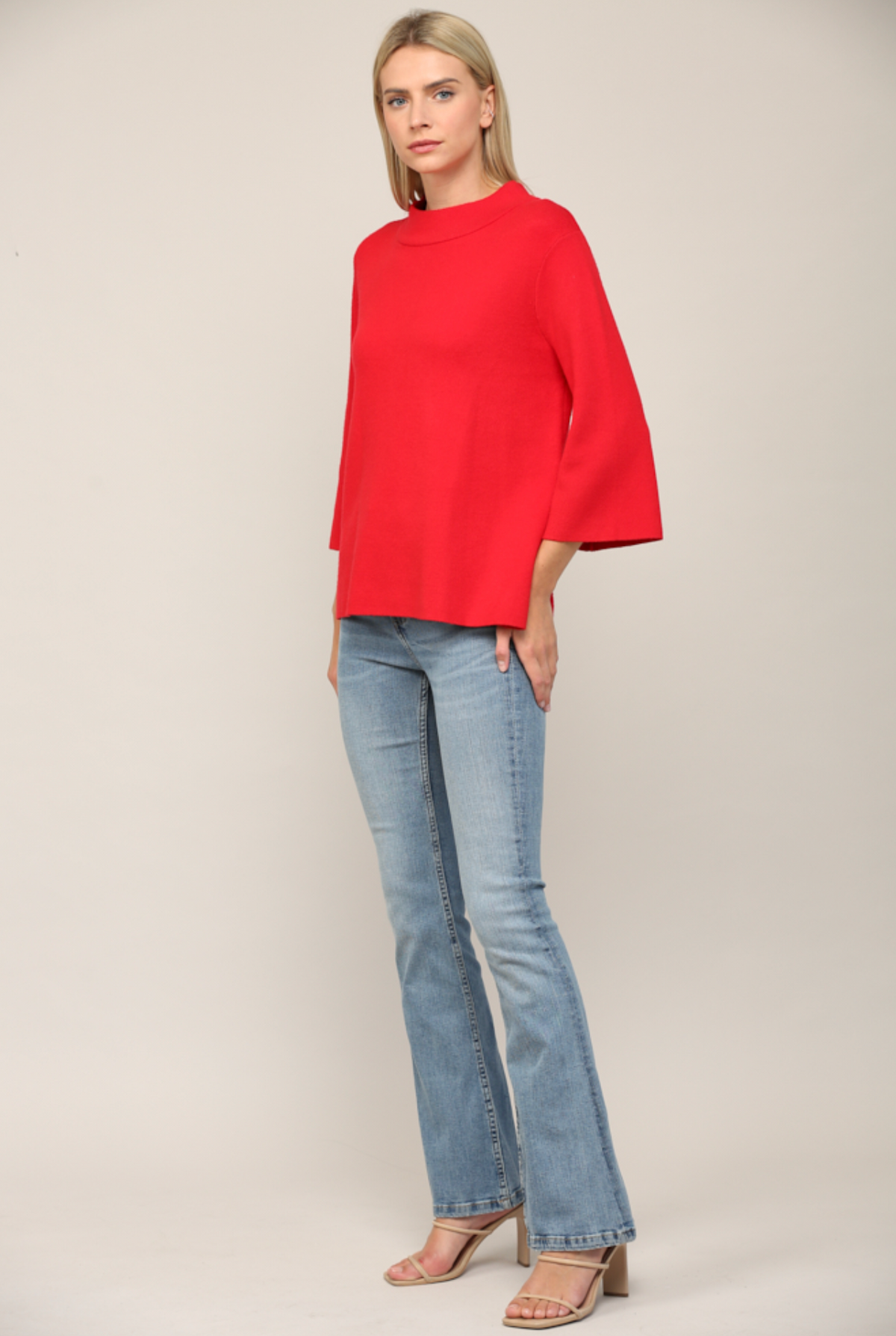 MOCK NECK PULL OVER SWEATER/BELL SLEEVE