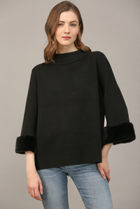 FUR SLV DETAIL MOCK NECK SWEATER