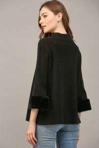 FUR SLV DETAIL MOCK NECK SWEATER