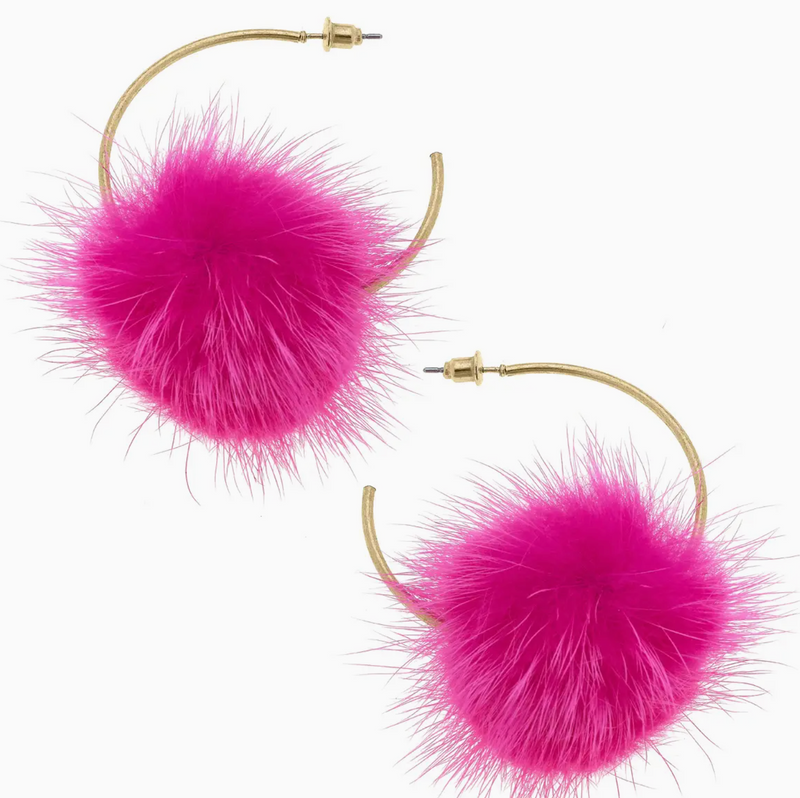 Kyra Faux Mink Pompon Hoop Earrings