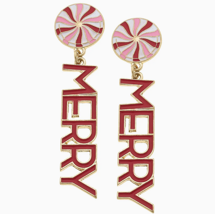 Merry Enamel Peppermint Candy Drop Earrings in Red