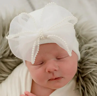 Pink/White/Black Chiffon Pearl Bow