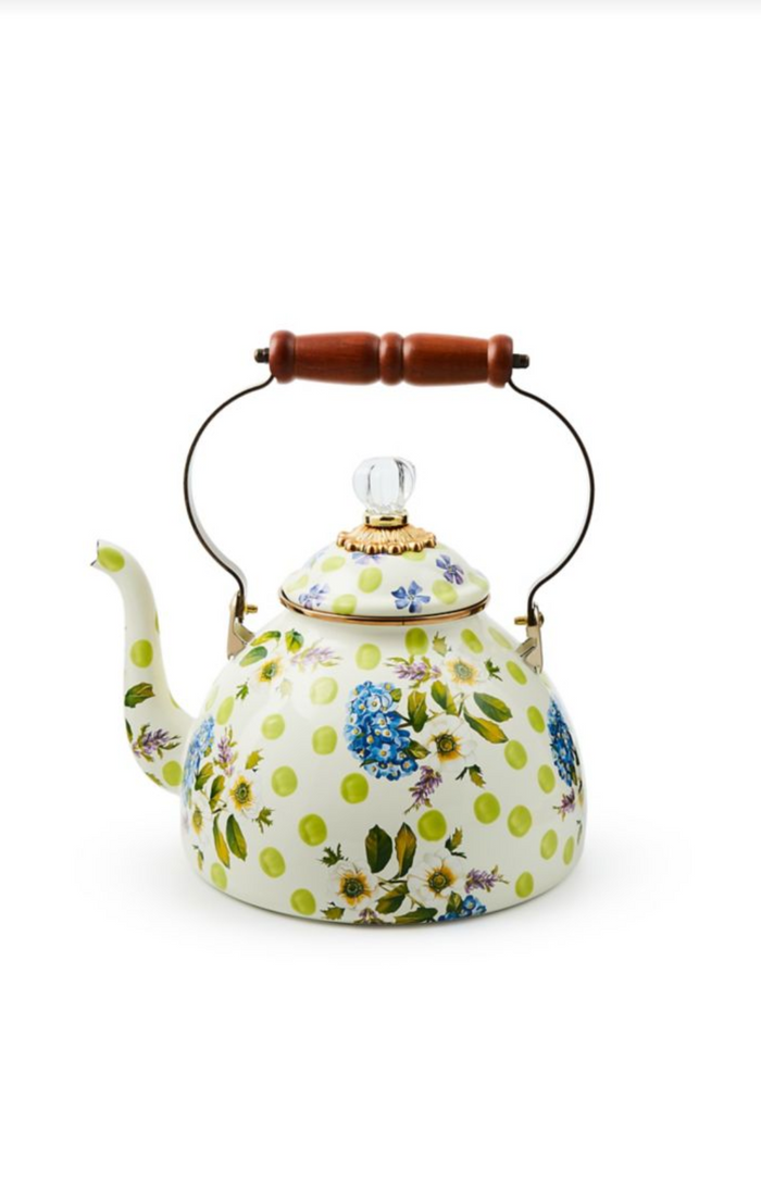 Wildflowers Green 3 Quart Tea Kettle