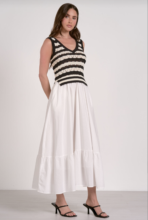 White/Black Midi Woven Mix Combo Top/Dress – Rosegate