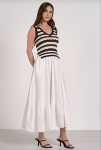 White/Black Midi Woven Mix Combo Top/Dress