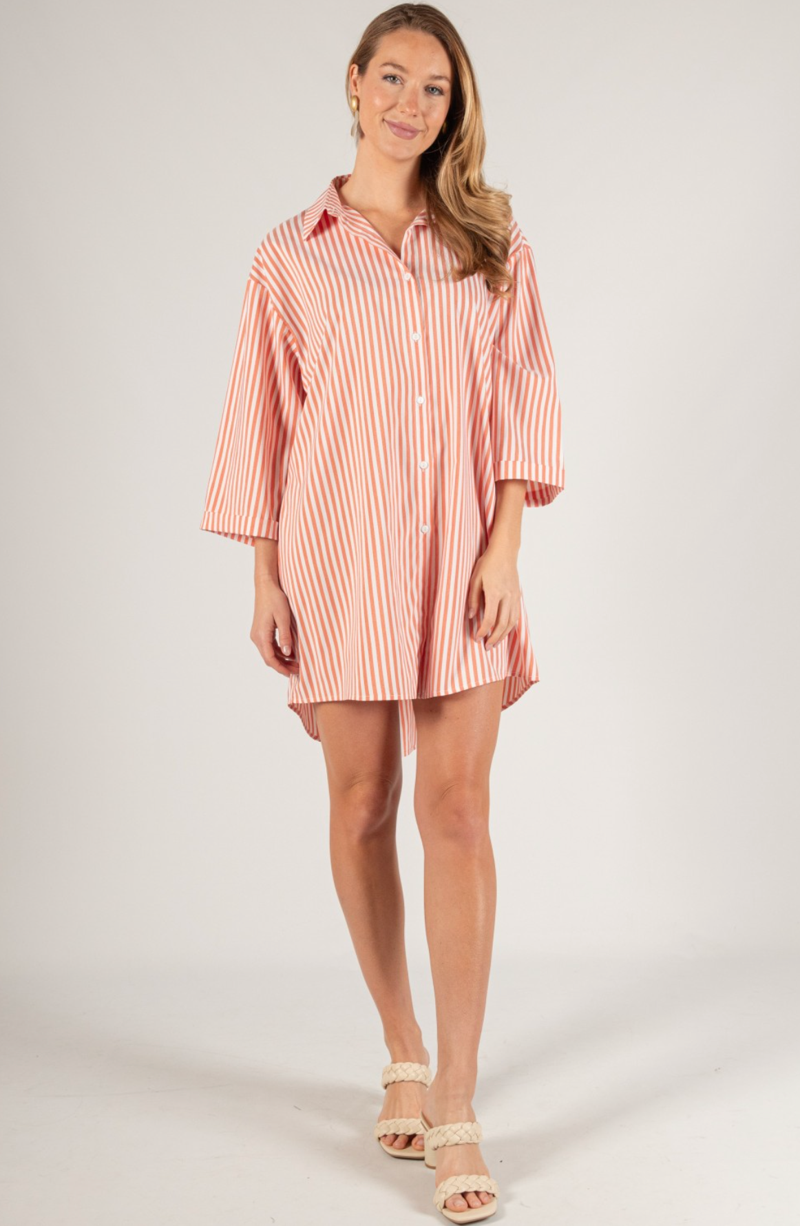 Oversized Stripe Button Up Shirt Dress