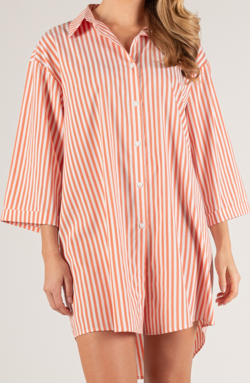 Oversized Stripe Button Up Shirt Dress