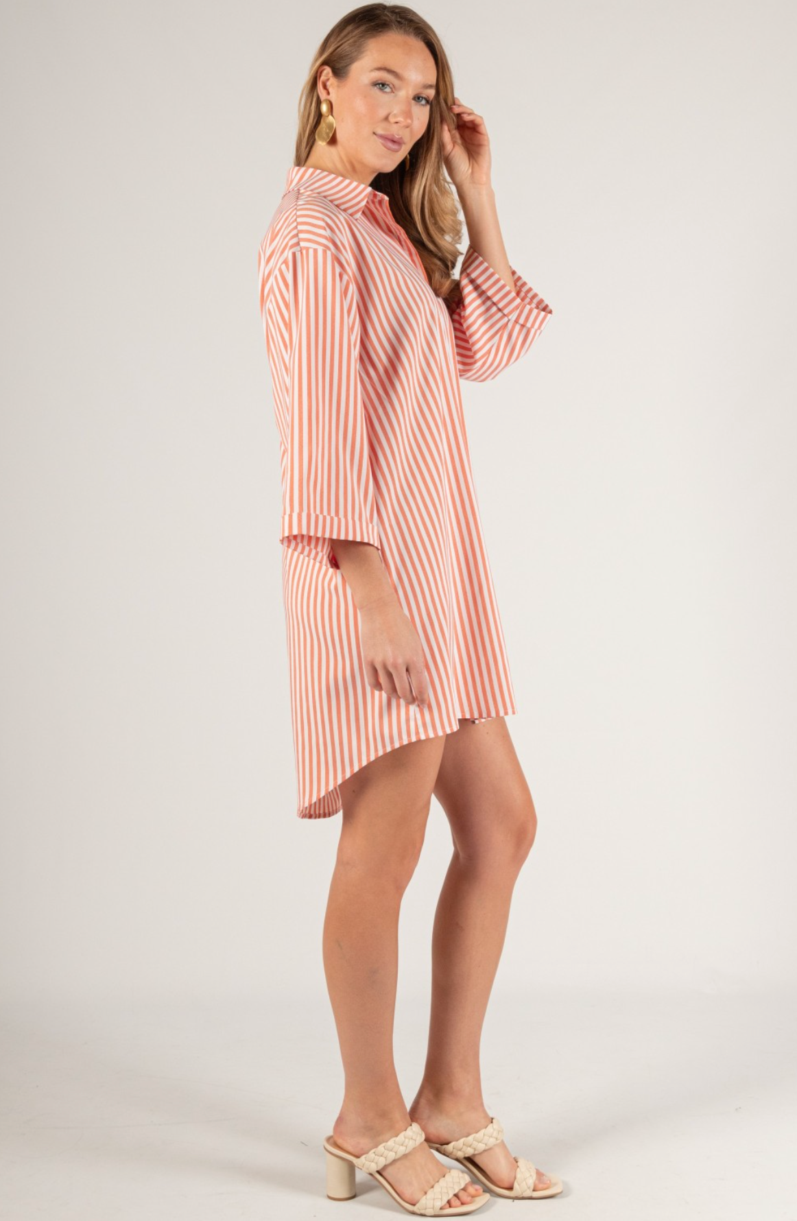 Oversized Stripe Button Up Shirt Dress