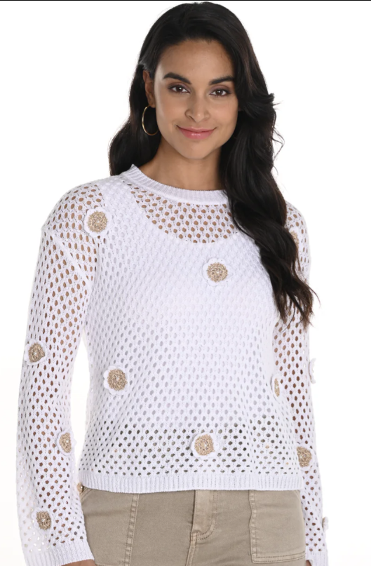 Crochet Knit Top With Gold Embellishments