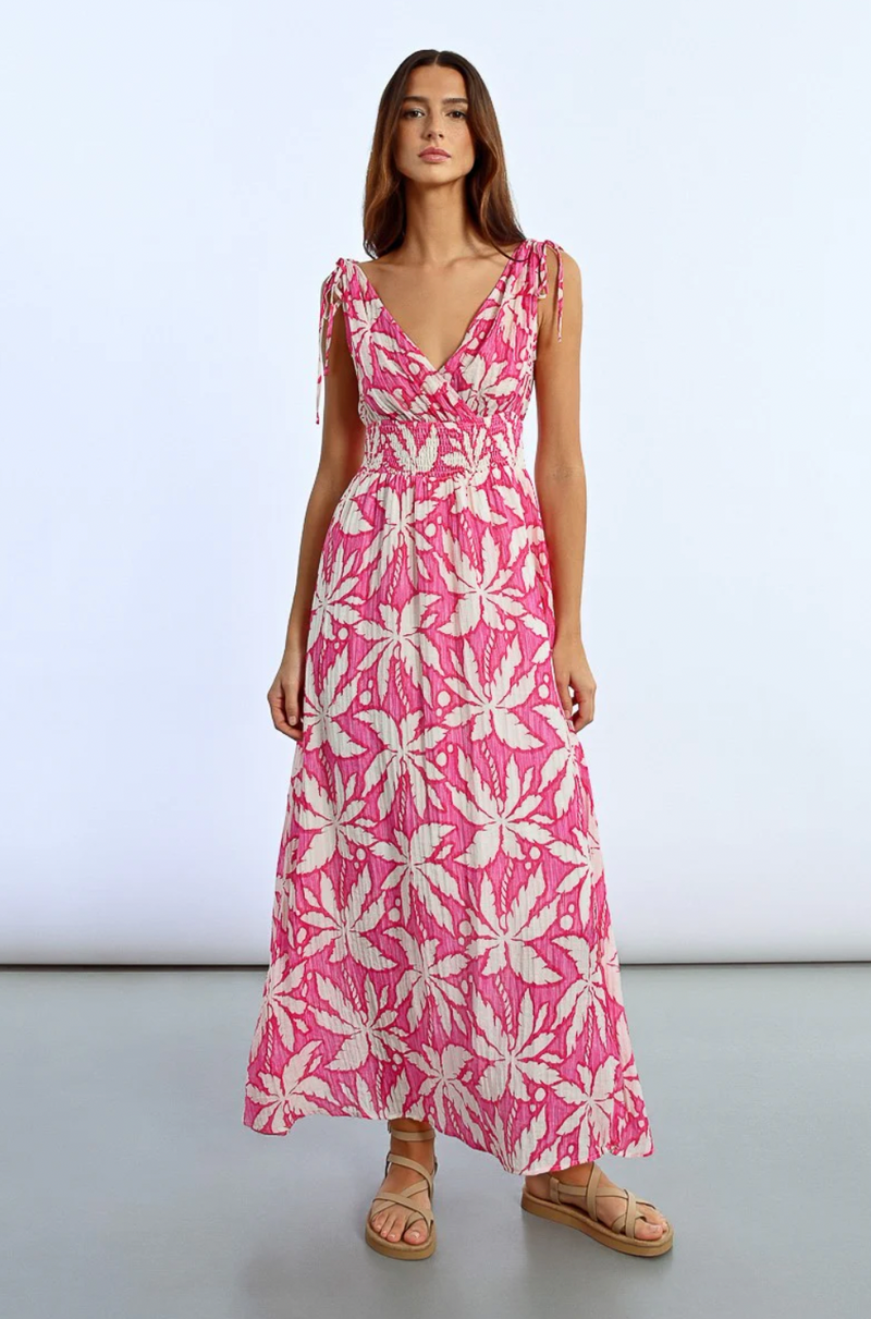 LONG, FLOWING, PRINTED DRESS