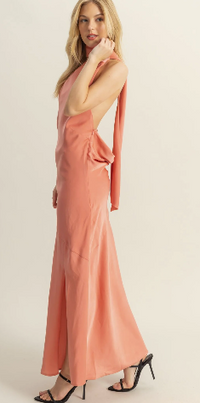 Curve Hugging Satin Halter Maxi Dress