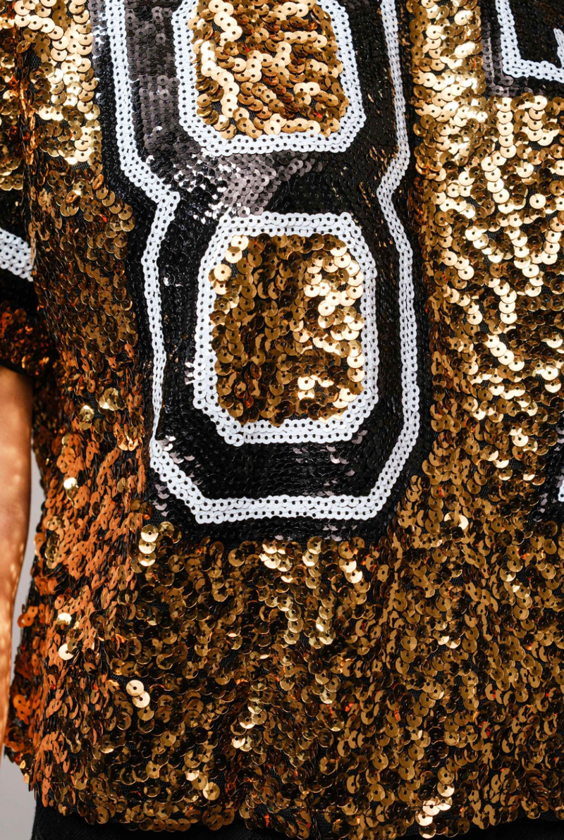 Sequin Game Day Crop Varsity Top