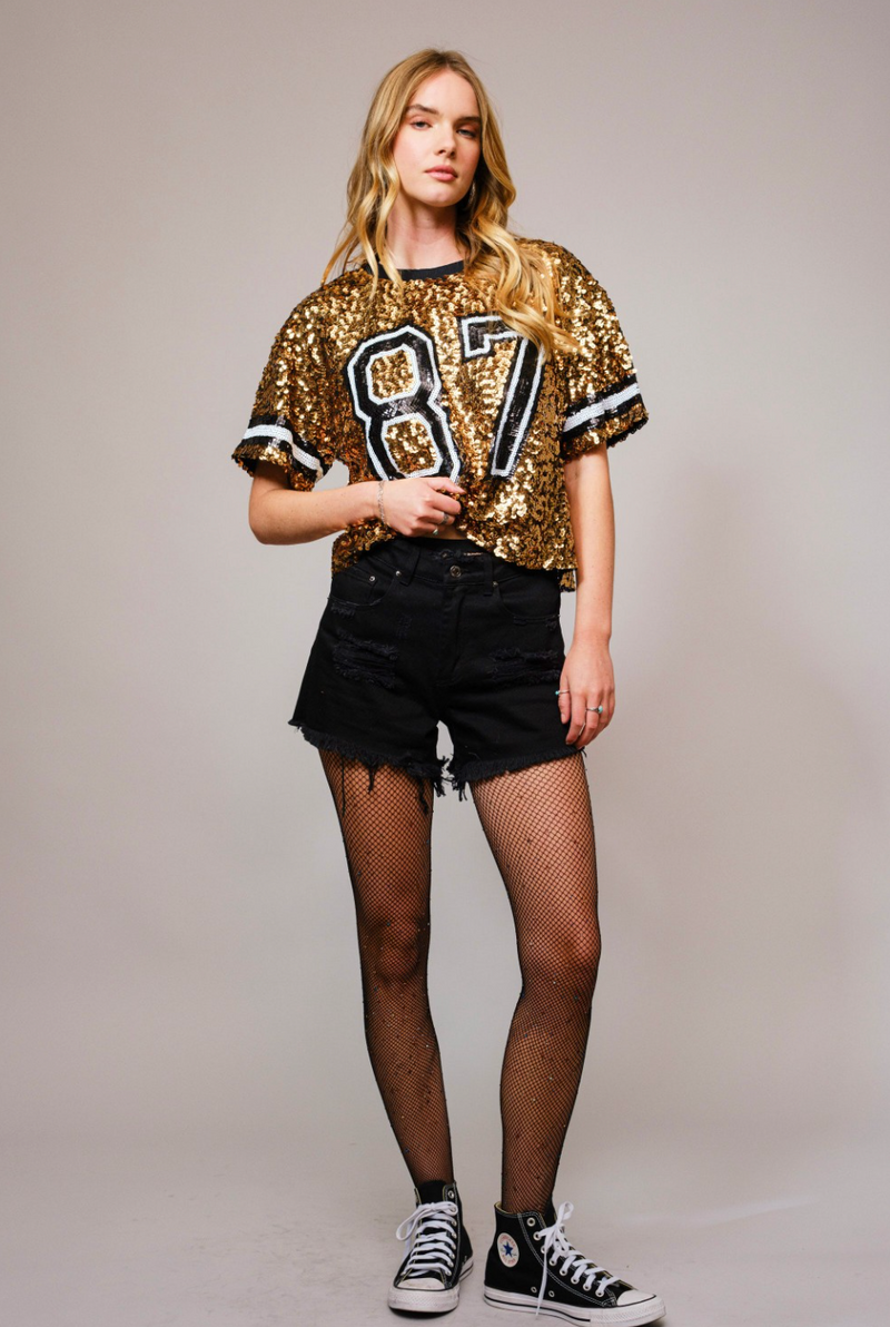 Sequin Game Day Crop Varsity Top