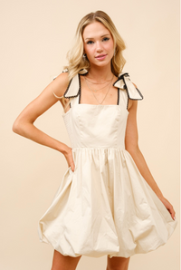 Puff Sleeve Ribbon Tie Mini Dress