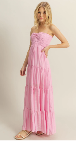 ruched bust tiered dress Women's Petite Ruched Bust Organza Tiered Midi Dress, Blush